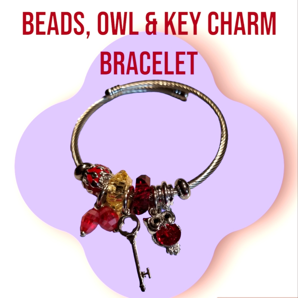 New Beads, Key & Owl Charm Bracelet